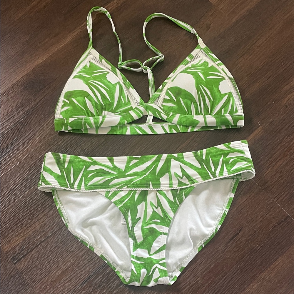Athleta Green and White Leaf Print Bikini